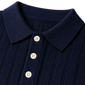 Pull polo en tricot côtelé bleu marine à manches longues, col boutonné, décontracté, doux, chaud, hiver, homme, logo personnalisé, mode haut de gamme - Product Image 5