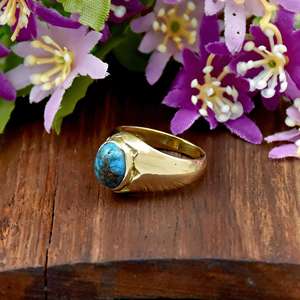 Vintage Design High Quality Blue Copper Turquoise 18K Gold Vermeil Natural Stone Oval Shape <b>Chunky</b> Fine <b>Ring</b> Jewelry for Men - Product Image 5