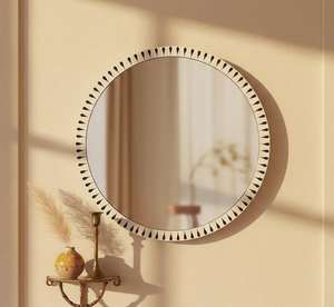 Espejo de pared con marco étnico, hecho a mano, con incrustaciones florales tradicionales en MDF, ecológico, ligero, para decoración del hogar, regalo de Diwali. - Product Image 6