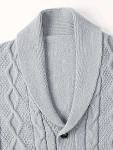 Cardigan en maille torsadée géométrique pour homme, col châle, boutonné, coupe ajustée, pull décontracté chaud d'hiver, gris, tricot côtelé, veste, pull - Product Image 3