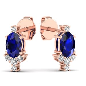 Boucles d'oreilles REYES en saphir bleu taille ovale 0,86 carat pour femme, en or 14K avec diamants et fermoir à vis, prix de gros - Product Image 2