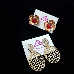 Fashion Drop Earrings Set with Designer Stud & Long Earrings Combo Gold Plated Zinc Alloy Zircon Stones - Product Image 1