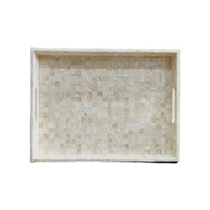 Mother pearl tray, <b>square</b> mosaic rectangle serving tray, breakfast tray, coastal coffee table tray, decorative tray - Product Image 1