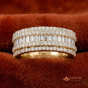 Moissanite Engagement <b>Ring</b> Women Baguette Cut Wide Band Gold Plated 925 Sterling <b>Silver</b> Multi Row Luxury Statement Wedding - Product Image 3