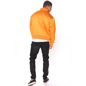 Chaqueta Bomber Naranja para Hombre, Color Sólido, Cuello Camisero, Cierre de Cremallera, Estilo Casual, Corte Regular, Material de Poliéster, Ropa de Otoño - Product Image 1