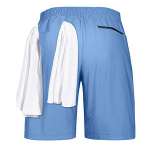 Shorts Bermuda Homme Sportifs Respirants Taille Mi-Haute 100% Coton Bleu Clair Séchage Rapide avec Poche Latérale et Taille Élastique - Product Image 4