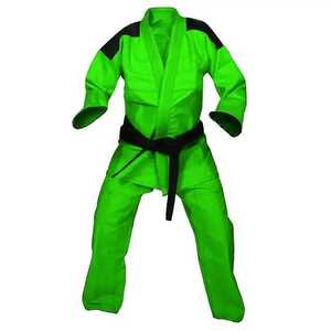 Green Judo Uniform 100% Cotton Regular Fit Breathable Adult Unisex Martial Arts Wear with <b>Black</b> <b>Belt</b> - Product Image 2