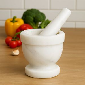 Handcrafted Marble Mortar And Pestle With Smooth Surface For Easy <b>Grinding</b> Of Garlic Herbs And Spices - Product Image 1