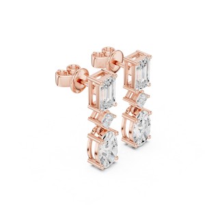 Boucles d'oreilles uniques de qualité supérieure, forme ovale princesse émeraude, or massif 14 carats, boucles d'oreilles tendance pour femmes, design de bijoux avec diamants cultivés en laboratoire - Product Image 2