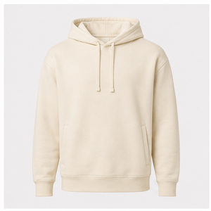 Sweat à capuche classique décontracté pour homme en coton peigné, couleur ivoire, avec cordon de serrage ton sur ton et poches latérales, personnalisable MHOOD-0045 - Product Image 1