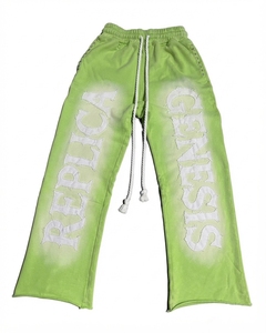 Pantalones Deportivos Gruesos con Cordón Ajustable, Modelo Genesis Replica, Color Verde, para Hombre, Estilo Casual, con Estampado de Letras, Elásticos, de Algodón, para Verano - Product Image 1