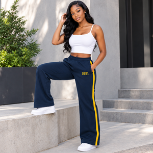 HBCU North | Carolina A&<b>T</b> NC A&<b>T</b> Collegiate Apparel Ready To Ship Embroidered Wide Leg Women's Stripped Jogger <b>Track</b> Pants - Product Image 3