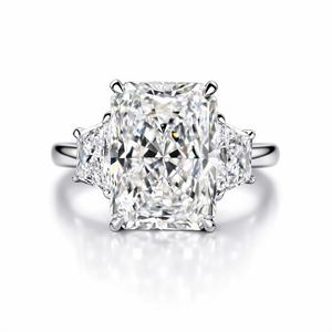 Bague de fiançailles en diamant de laboratoire taille radiant et trapézoïdale, or massif 10K 14K 18K, design de joaillerie fine, certifiée IGI E VVS - Product Image 1