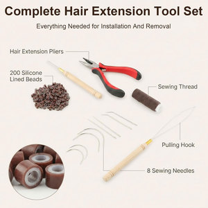 Professional 3-Hole Hair Extension Pliers Sewing Tool Kit with Loop <b>Needle</b>, Pulling Hook & Micro Ring <b>Beads</b> - Product Image 4