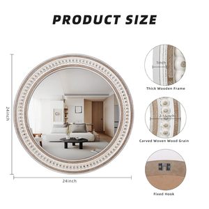 Luxury Wooden Circle Bathroom <b>Wall</b> <b>Mirror</b> <b>Round</b> Vanity <b>Mirror</b> for Over Sink Decorative Rustic Farmhouse <b>Mirror</b> for Entryway - Product Image 6