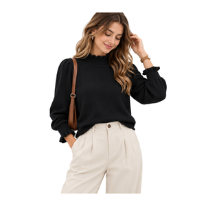 Sweat-shirt à manches longues pour femme, col rond, couleur unie, décontracté, pour l'automne, 100% coton, respirant, pull-over pour le printemps/été - Product Image 4