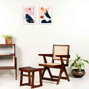 Fauteuil en bois massif style Pierre Jeanneret avec pieds en X et assise en rotin naturel pour salle à manger et bureau – Vente en gros - Product Image 6