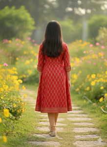 Cotton Gold Floral Printed Anarkali Kurta <b>Wrap</b> Kurti Blouse Women Girls Ethnic Summer Clothing Recycled Materials Sun Protection - Product Image 2