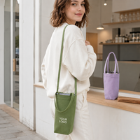 Porte-gobelet en toile personnalisé avec logo, support de bouteille d'eau en gros, sac bandoulière réutilisable pour gobelet, événements d'entreprise, vente en gros