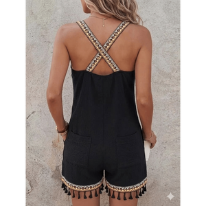 <b>Women's</b> Boho Tassel Hem Sleeveless <b>Romper</b> - Product Image 2