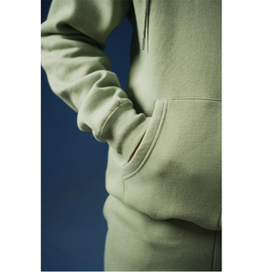 Custom Logo Heavyweight Cotton Fleece Full Zip-Up <b>Hoodie</b> <b>Men</b> Solid Olive Green Casual Streetwear Sweatshirt Outerwear - Product Image 5