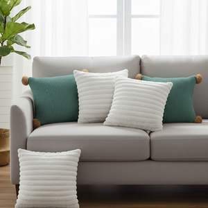 SOGA 5-Piece Decorative Pillow Set Sage Green Ribbed Pillowcase with <b>Pom</b>-<b>Poms</b> and <b>White</b> Textured Design Model D0100X3KDKT - Product Image 3