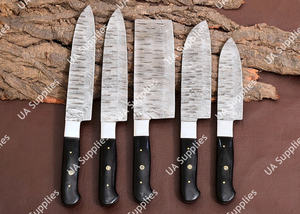 Hand Forged Damascus Steel Hammered Blade 58 HRC Razor <b>Sharp</b> Kitchen Chef <b>Set</b> Black Handle Outdoor Cooking Camping Kitchen <b>Knife</b> - Product Image 3