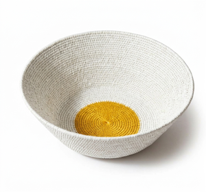 Elegante Tazón de Almacenamiento Hecho a Mano de Mimbre con Borde Blanco, Tazones Decorativos Redondos Verdes para Mesa - Product Image 6