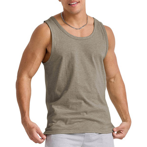 DAIZEN STAR INTERNATIONAL Men Solid Color Knitted Tank Top O-Neck Sporty Gray Athletic Fit Workout Vest Stretchable Fabric 100% - Product Image 2