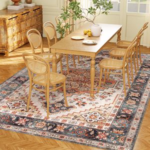 Tappeto Boho con Motivo a Medaglione 8x10, Antiscivolo, a Pelo Alto e Basso, per Soggiorno e Camera da Letto, Marrone Fulvo, Lavabile in Lavatrice - Product Image 1