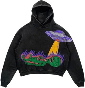 Sweat à capuche surdimensionné personnalisé avec logo OEM 2026, 100 % coton, imprimé crâne délavé à l'acide, style vintage vieilli pour homme - Product Image 5