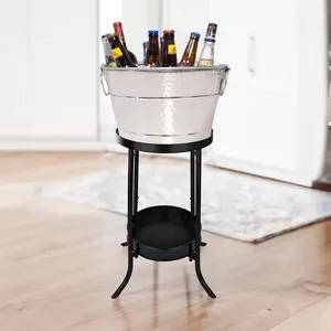Support de seau à glace en métal avec plateau, style industriel, refroidisseur de boissons pour salon, montage au sol, design durable - Product Image 1
