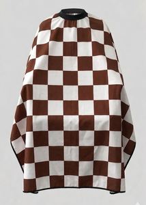 Brown White checker Polyester <b>Waterproof</b> Barber Gown with Needle Detection and Seamless Fusing Unisex - Product Image 2