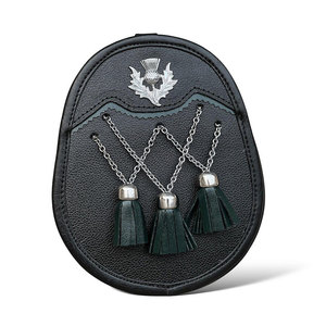 Sporran de Cuero Vegano Negro Personalizado para Hombre con Insignia de Cardo Escocés, 3 Borlas y Correa de Cadena, Venta al por Mayor - Product Image 2