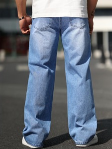 Jeans de Mezclilla Anchos con Tinte Vintage para Hombre |   Pantalones holgados de mezclilla azul lavado |   Pantalones Casuales de Pierna Recta para Verano, Ecológicos - Product Image 5