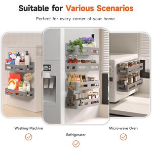4 Pack Strong Magnetic Spice Rack for Refrigerator Multipurpose 4-Hook <b>Shelf</b> Organizer for <b>Kitchen</b> & Bathroom - Product Image 5