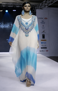 White Blue Floral Embroidery Long Sleeve <b>Kaftan</b> Plus Size Maternity Abaya Quick Dry Breathable Summer Eid Beach Vacation Wear - Product Image 3