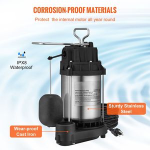 Pompa Acqua Sommergibile in Acciaio Inossidabile da 1/2 HP, 3960 GPH, Cavo da 33 Piedi, Interruttore a Galleggiante Automatico, Scarico NPT da 1 1/2 Pollici, Motore DC - Product Image 4