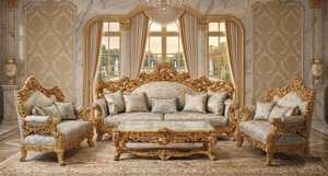 Ensemble de meubles de salon de style palais majestueux, canapé en teck avec table basse, ensemble de salon sur mesure 7 places, Australie - Product Image 4