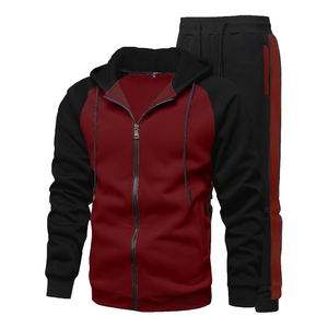 Ensemble de survêtement décontracté pour homme, noir et gris, à capuche, manches longues, fermeture éclair, couleur unie, respirant, coupe régulière, idéal pour l'automne - Product Image 3