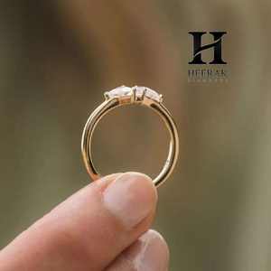 Luxury Trillion Cut Lab Grown Diamond Engagement <b>Ring</b> 14K Yellow Gold Toi et Moi <b>Two</b> <b>Stone</b> Diamond <b>Ring</b> Triangle Cut Jewelry - Product Image 5