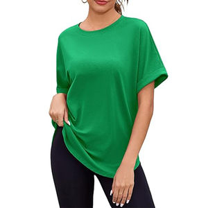Camisetas de Manga Corta para Mujer, Color Verde Oscuro, Cuello Redondo, Estilo Holgado, Moda Veraniega, Decoración con Logotipo Personalizado, Estilo Casual, Transpirable - Product Image 4