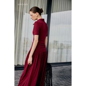 Vestido maxi formal de verano para mujer, cuello polo, manga corta, cintura fruncida, falda plisada, uso diario informal [V9076] - Product Image 4