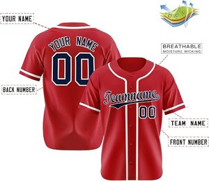 Camiseta de Béisbol Sublimada Personalizada Roja para Hombre, Manga Corta, Impresión de Logotipo del Nombre del Equipo, Absorbe la Humedad, Corte Regular, Cierre de Botones - Product Image 2