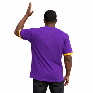 Men's Solid for Short Sleeve T-Shirt <b>Yellow</b> Contrast Trim Regular Fit Casual O-Neck 100% Cotton Quick Dry Eco-Friendly - Product Image 2