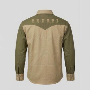 Two-Tone Work <b>Shirt</b> Olive Green And Beige Long Sleeve With Chest Pocket Safety Clothing FR <b>Shirts</b> <b>Flame</b> Resistant Light Weight - Product Image 2