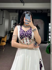 White Silk <b>Lehenga</b> Choli with Purple Embroidery Traditional Indian Wedding Dress <b>Women</b> Floor-Length Loose Fit - Product Image 3