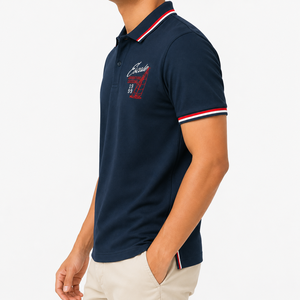 Polo en piqué uni personnalisé pour homme, mélange de coton, bordure contrastante, poche brodée, manches courtes, décontracté, pour service OEM/ODM - Product Image 2