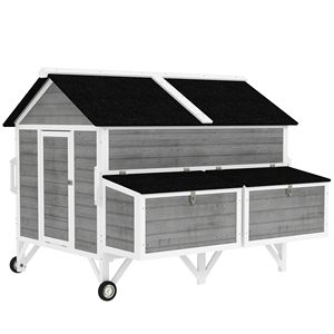 Pollaio in Legno da 150 cm con Ruote e Maniglie, 2 Nidi, 2 Vassoi, 4 Posatoi per 4-6 Galline, Grigio - Product Image 1