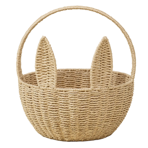 New Arrival Handmade Paper Easter Basket Bunny Handle Round Design Sustainable Kids Gift Basket Wholesale Bulk OEM Supplier - Product Image 1